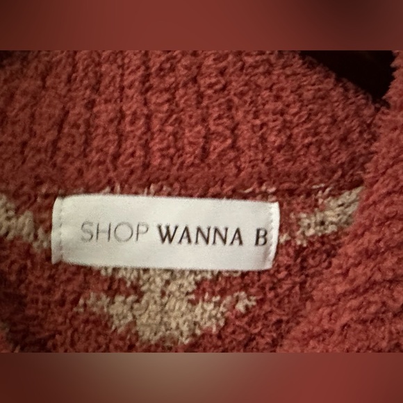 Wanna B Coral Aztec Mock Neck 3/4 Zip Pullover Sweater Women’s Size L Cozy Fall - Picture 9 of 12